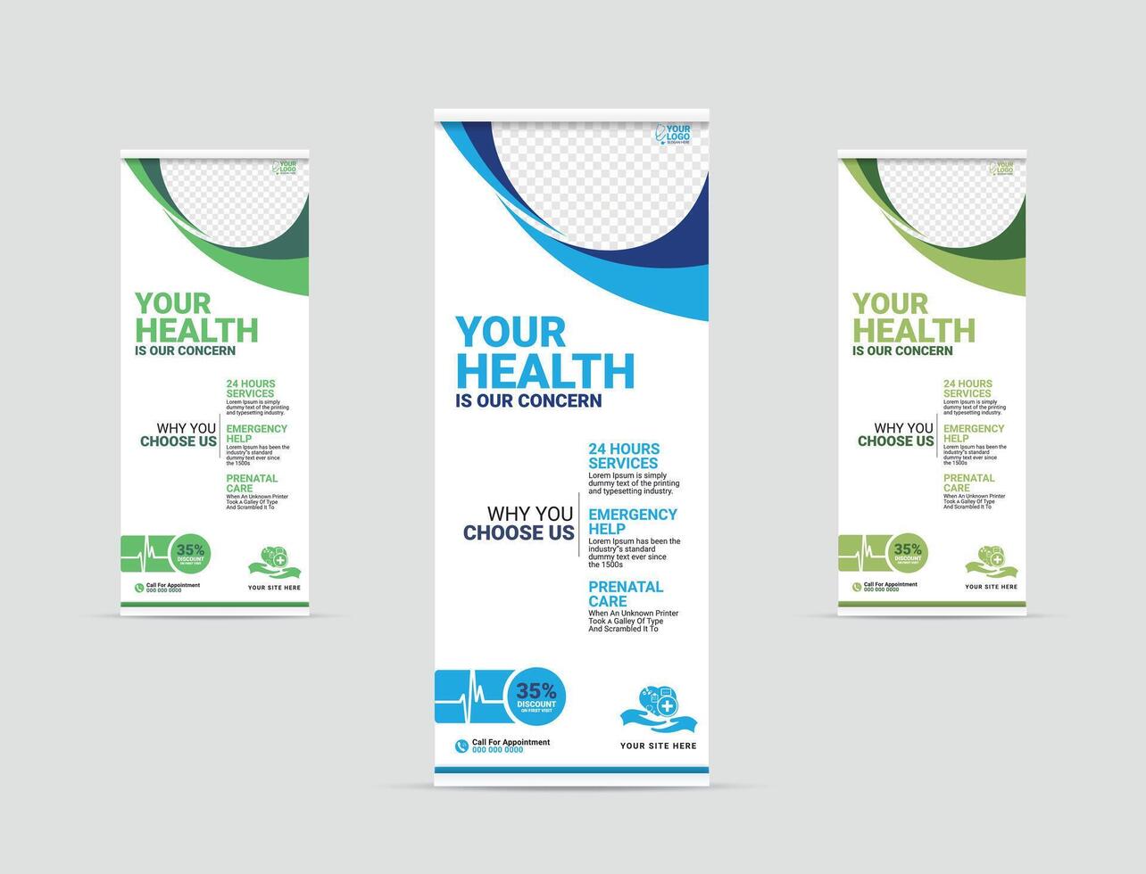 Modern Medical Roll Up Banner Design for Hospitals and Clinics vector