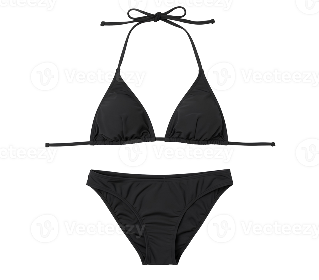 black bikini swimsuit isolated on transparent background perfect for summer beach fashion swimwear collections and travel visuals png