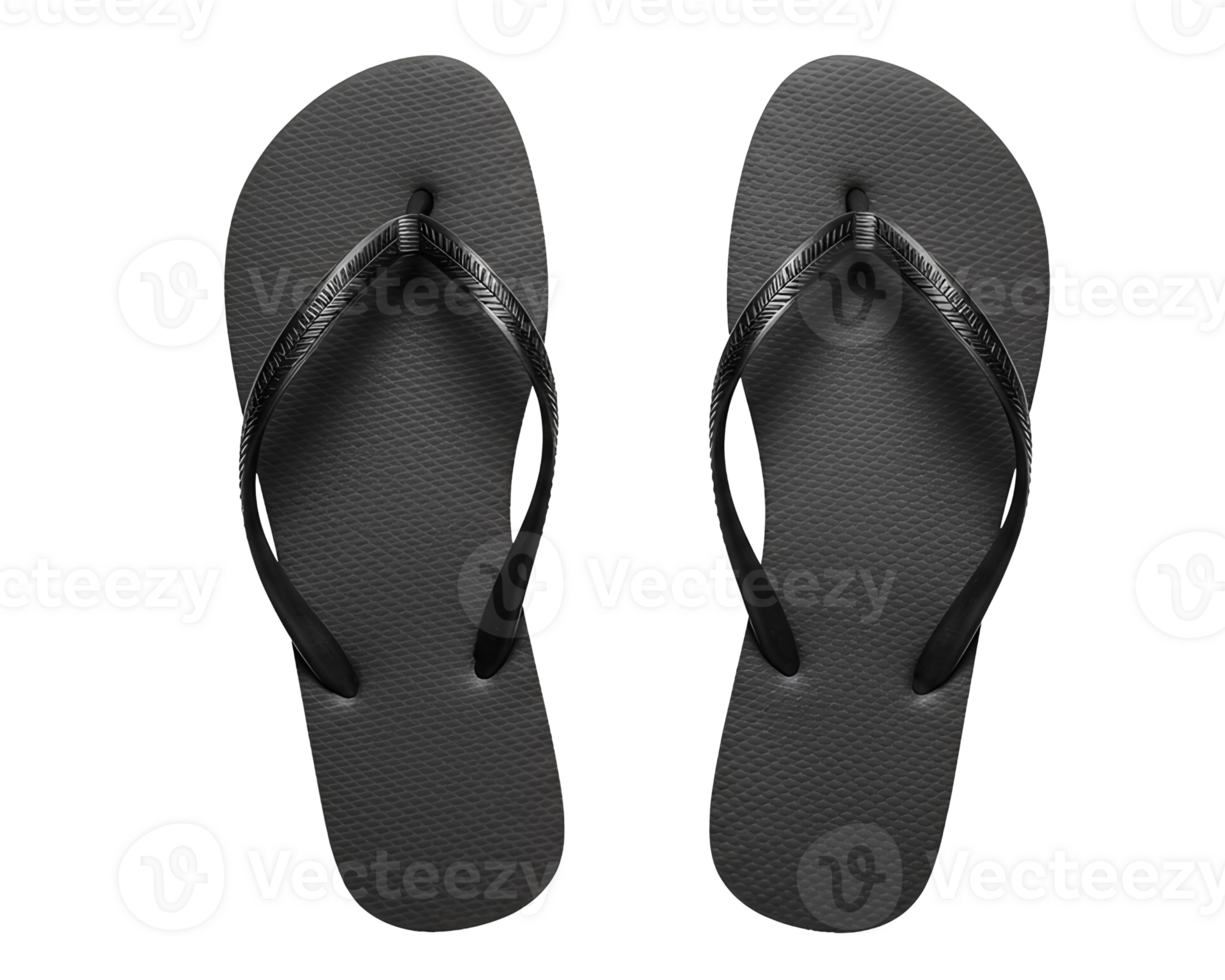 black beach flip flops in top view flat lay on transparent background for warm-weather marketing visuals and travel-themed content png