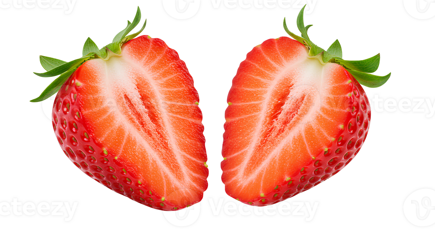 Sliced strawberries in dynamic motion isolated on transparent background perfect for vitamin-rich snack visuals and natural food branding png