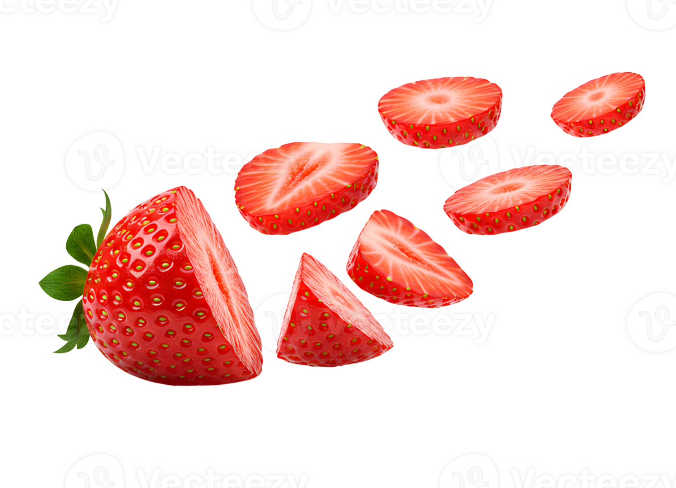 sliced strawberry . strawberry slices flying isolated. abstract strawberry slices . strawberries fruit isolated png