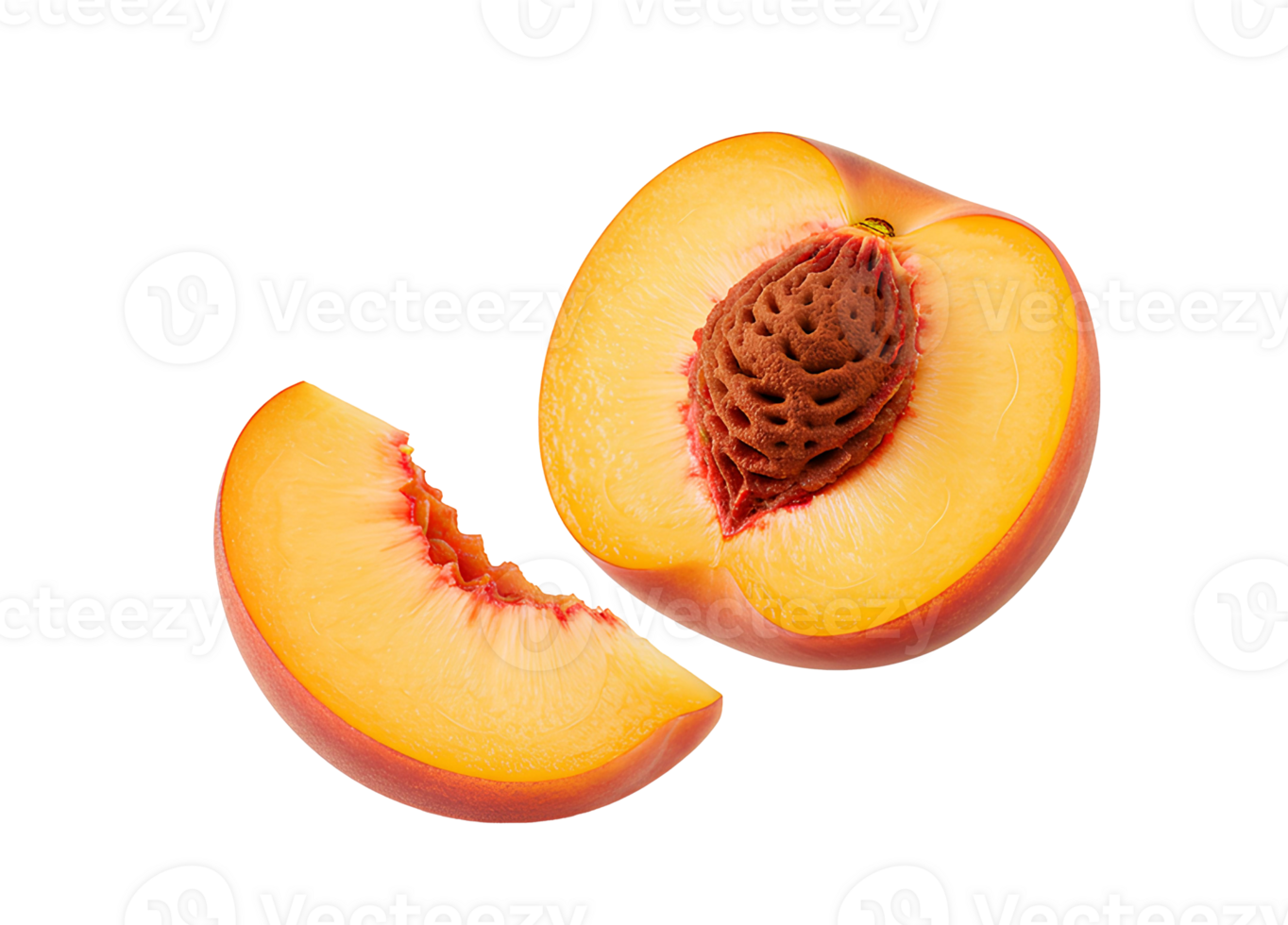 Fresh peach slices with soft flesh and natural color isolated on transparent background ideal for healthy eating campaigns and fruit-themed content png