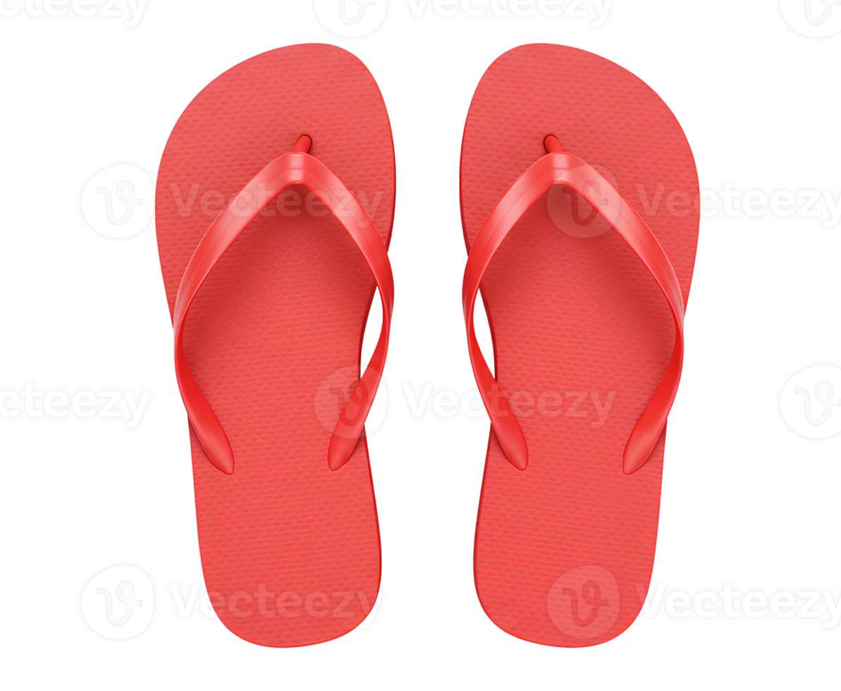 Pair of red flip flops seen from above on transparent background great for seaside holiday graphics sunny getaway promotions and seasonal designs png