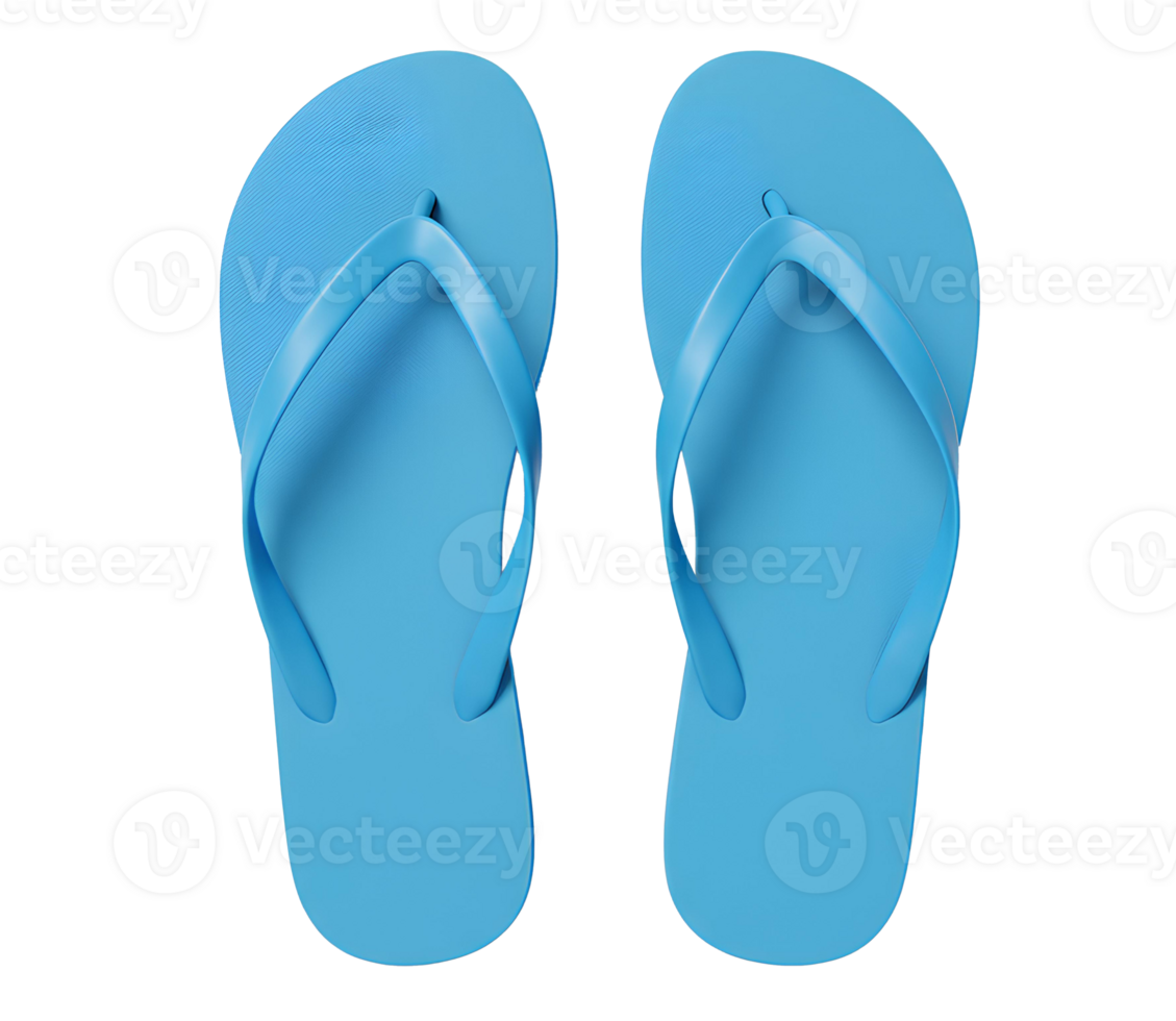blue Casual beach flip flops flat lay top-down view on transparent background for use in holiday brochures summer style blogs and beach-themed graphics png