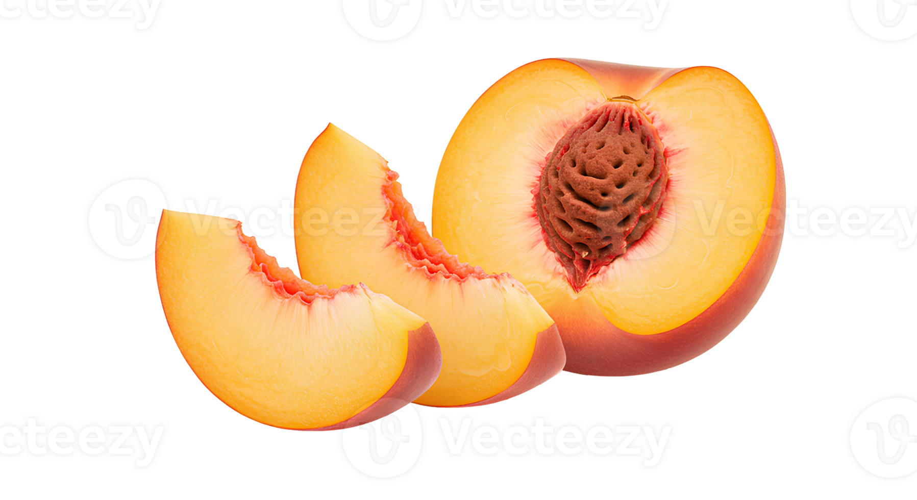 peach fruit sliced in half . juicy and ripe peach slices isolated. organic peach fruit . peaches isolated png
