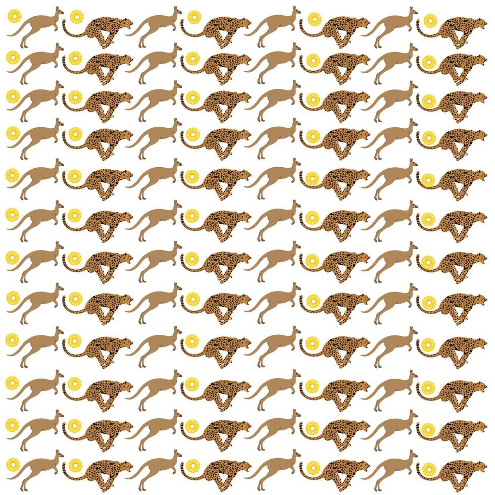 kangaroo, cheetah with fruit as a pattern background vector