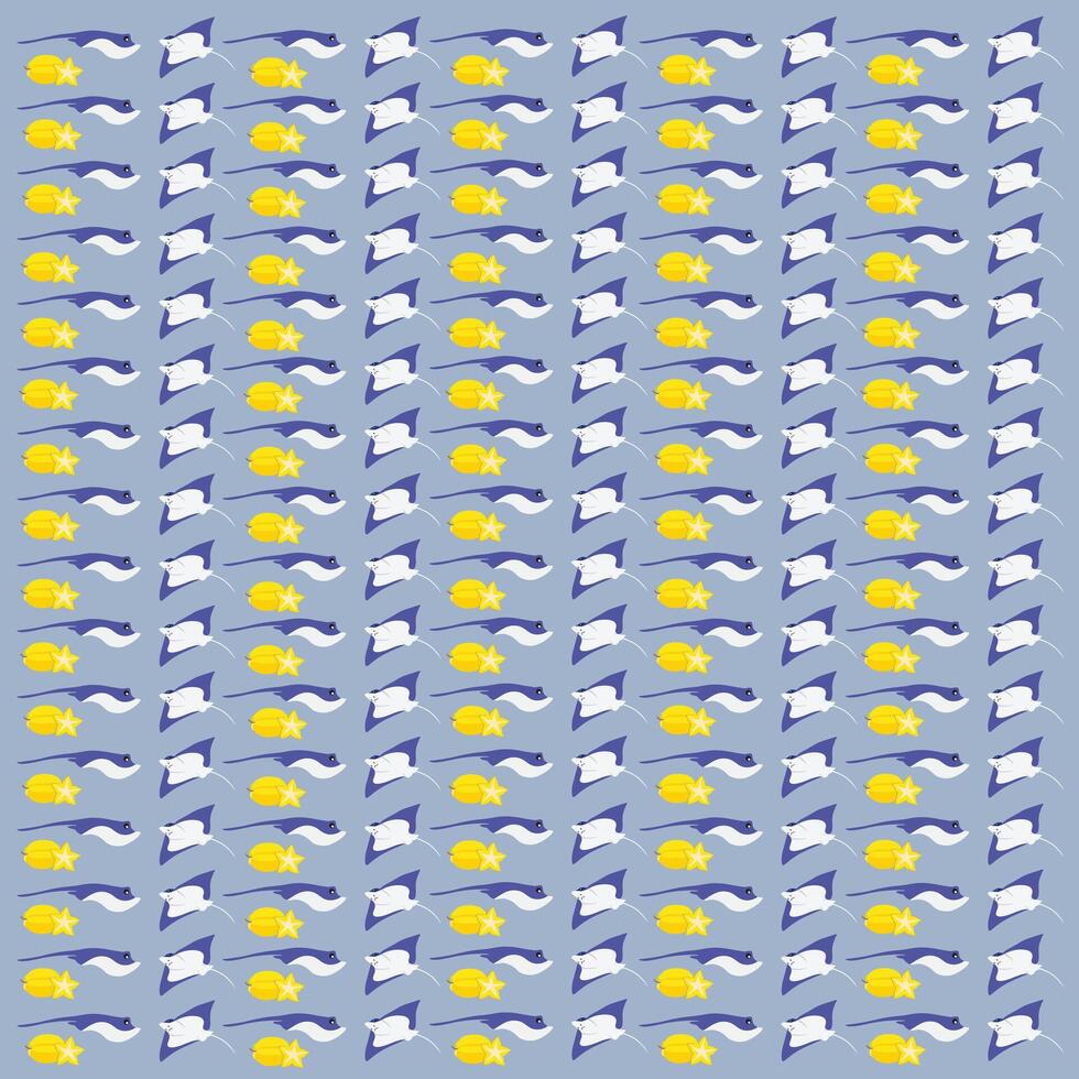 stingray with star fruit as a pattern background vector