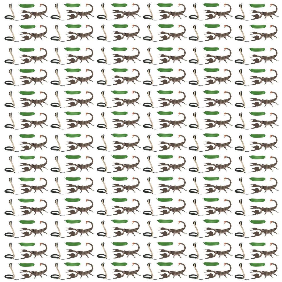 cobra, scorpion with cucumber as a pattern background vector