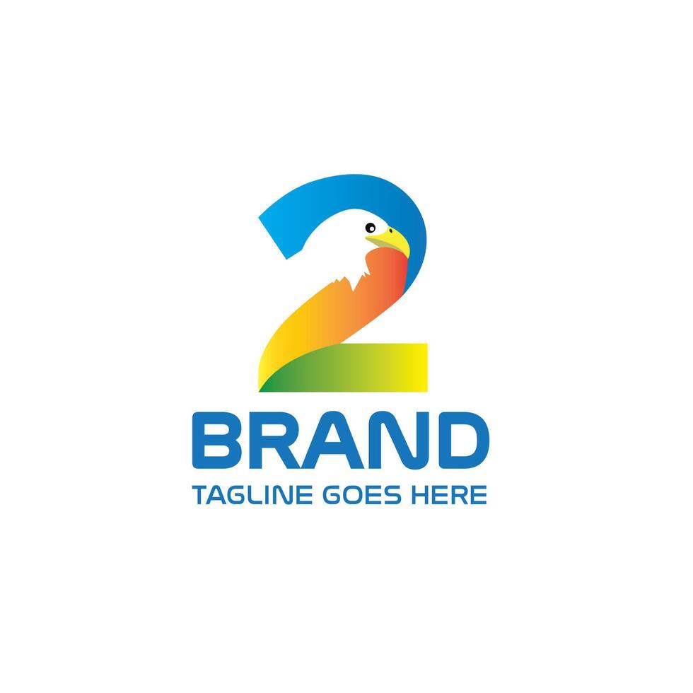 Number two Eagle Logo, Colorful Gradient Animal Branding Symbol vector