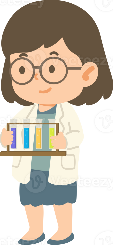 A cartoon woman holding a tray with test tubes png