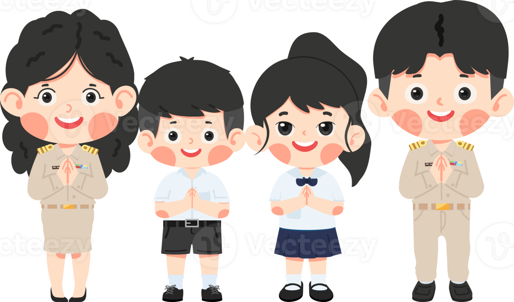 Cartoon of a family with children in uniform png