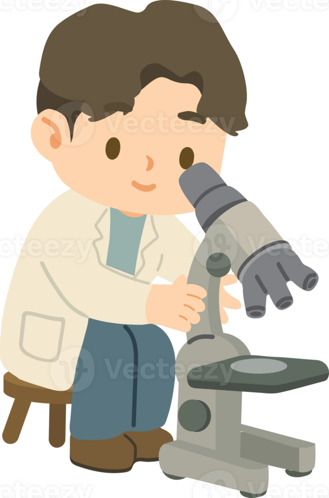 A cartoon man looking through a microscope png