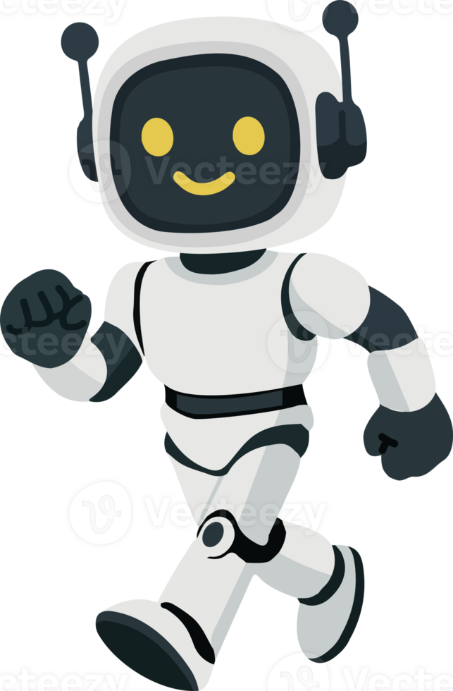 A cartoon robot running with headphones on png