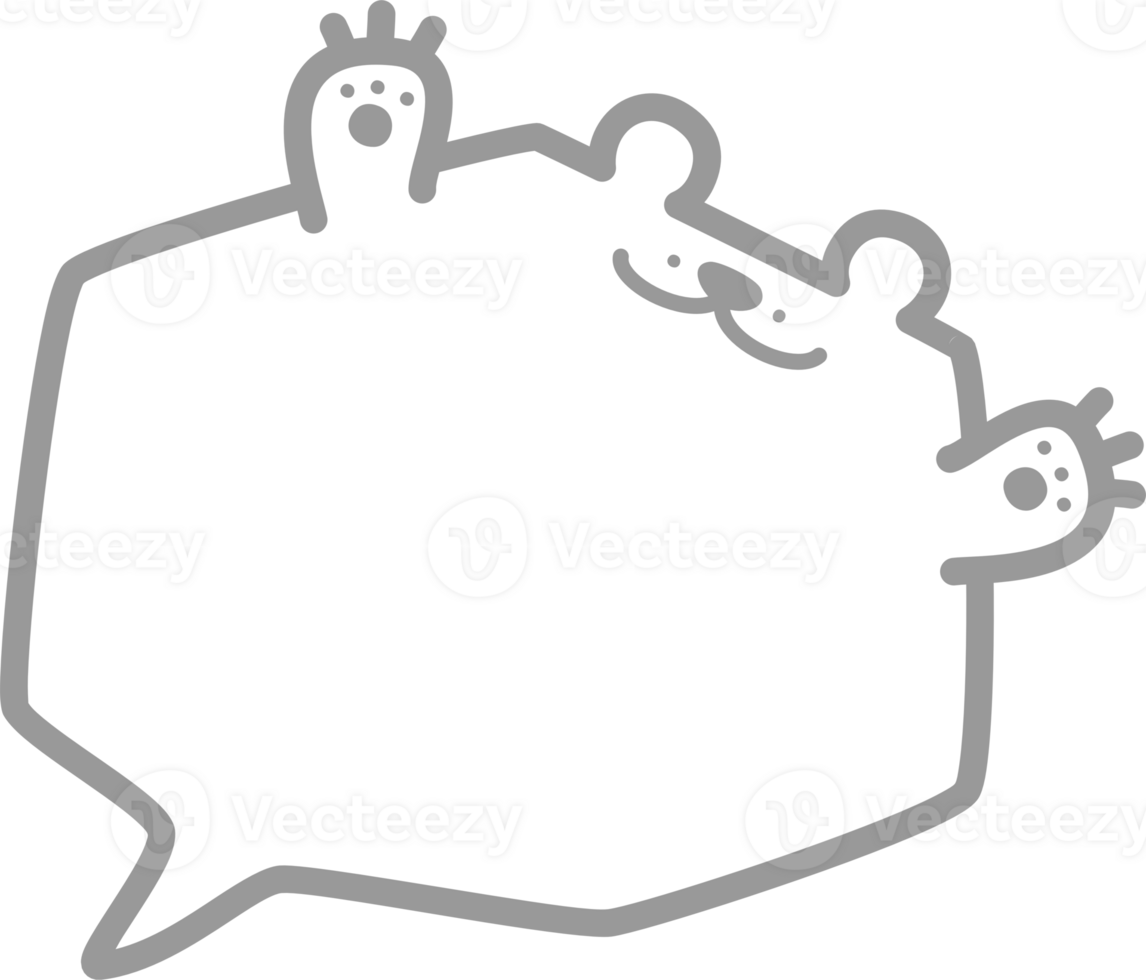 Minimal doodle hand draw animal bear speech bubble balloon hexagon shape, icon sticker memo keyword planner text box banner, flat design illustration7 png