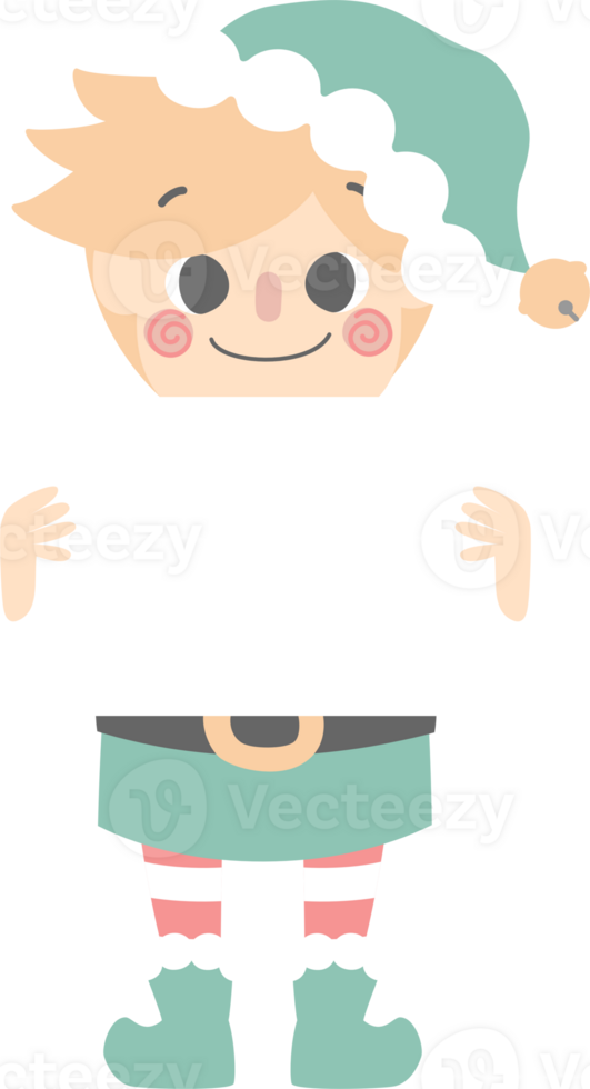 merry christmas and happy new year with cute little elf dwarf holding blank sign2 png