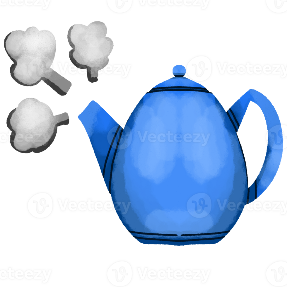 A blue teapot with smoke coming out of it png