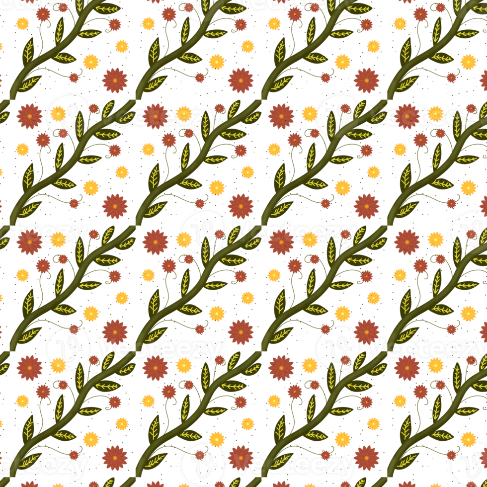 A pattern with flowers and dots on black png