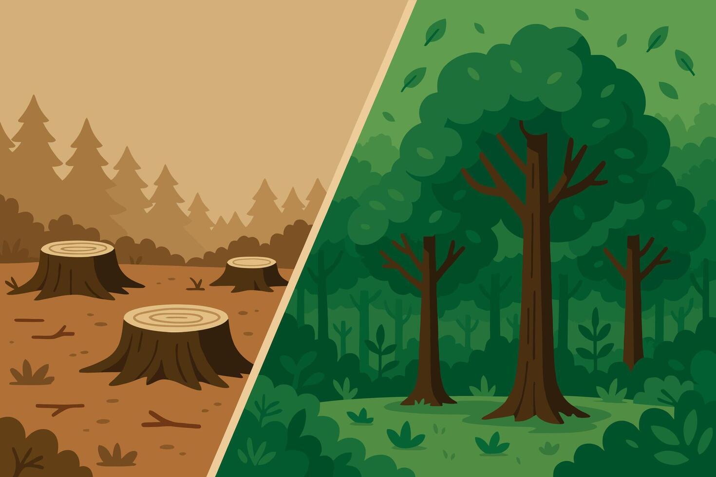 Deforestation vs. Healthy Forest A Comparative Illustration vector