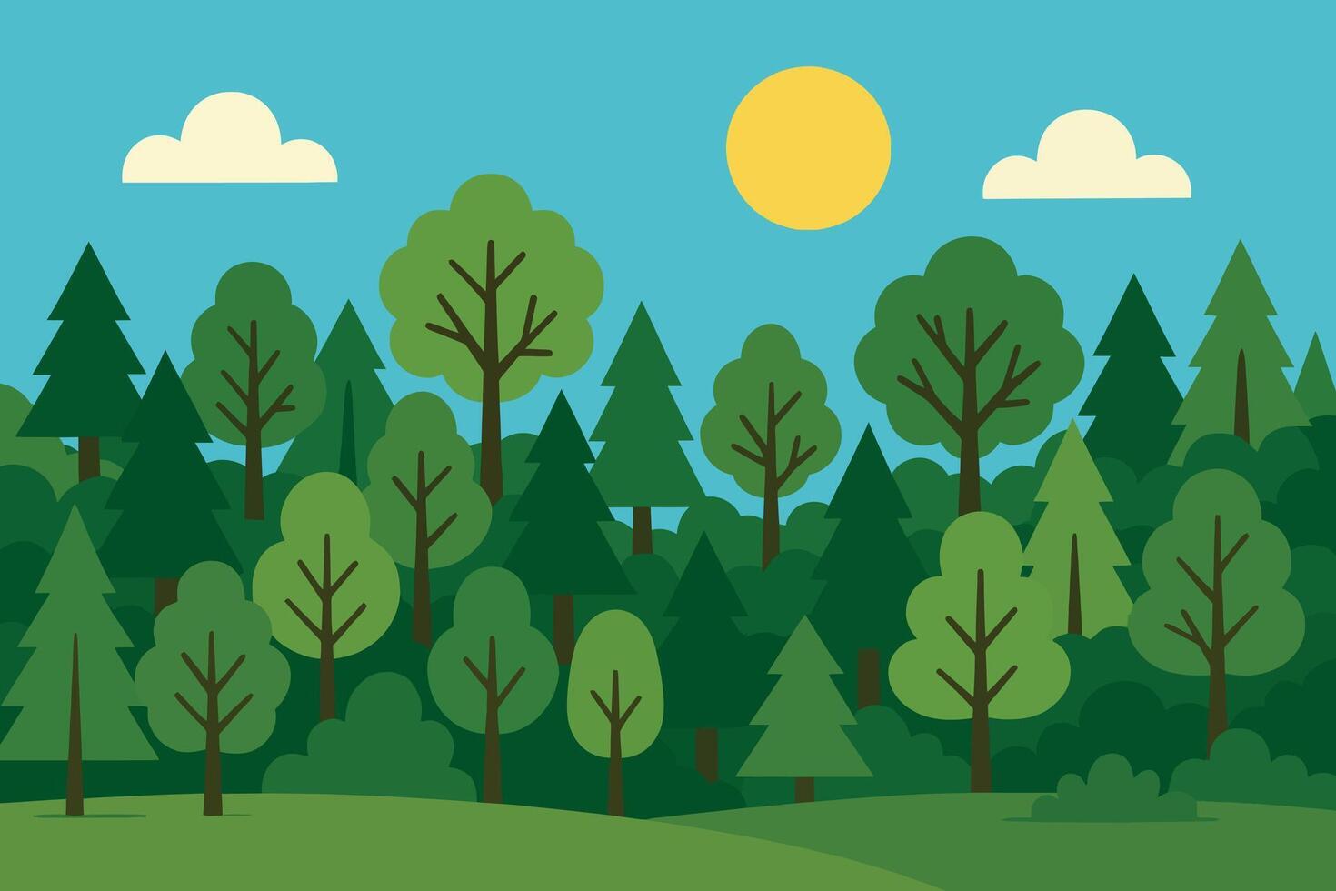 Lush Forest Under a Bright Sky vector