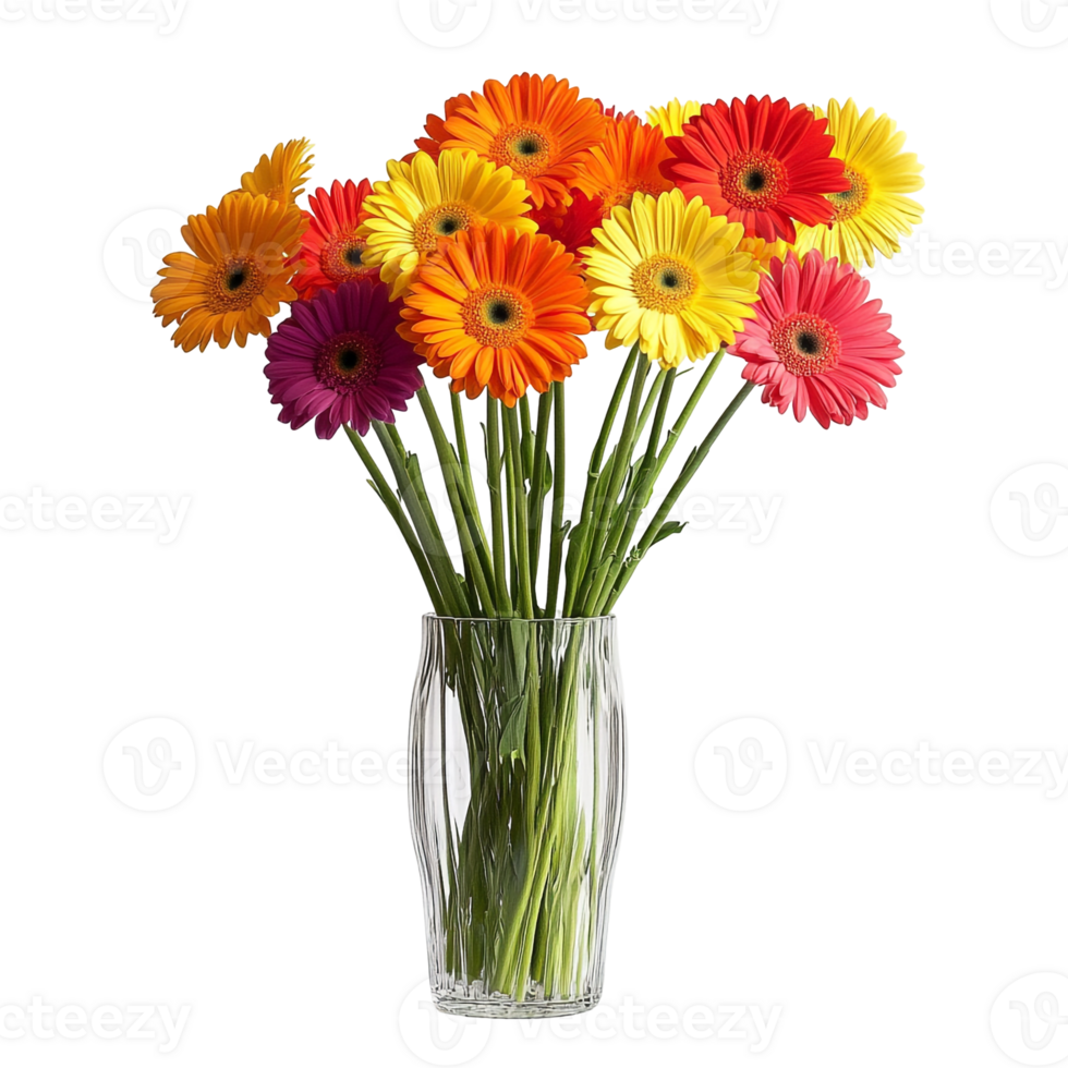 Bright Gerbera Daisies in Elegant Vase Display png