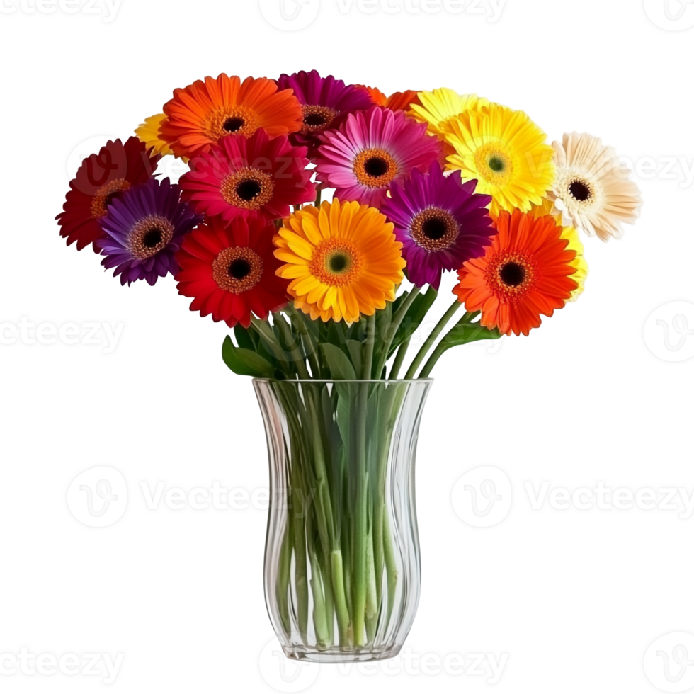 Multicolored Flower Bouquet with Gerberas in Vase png