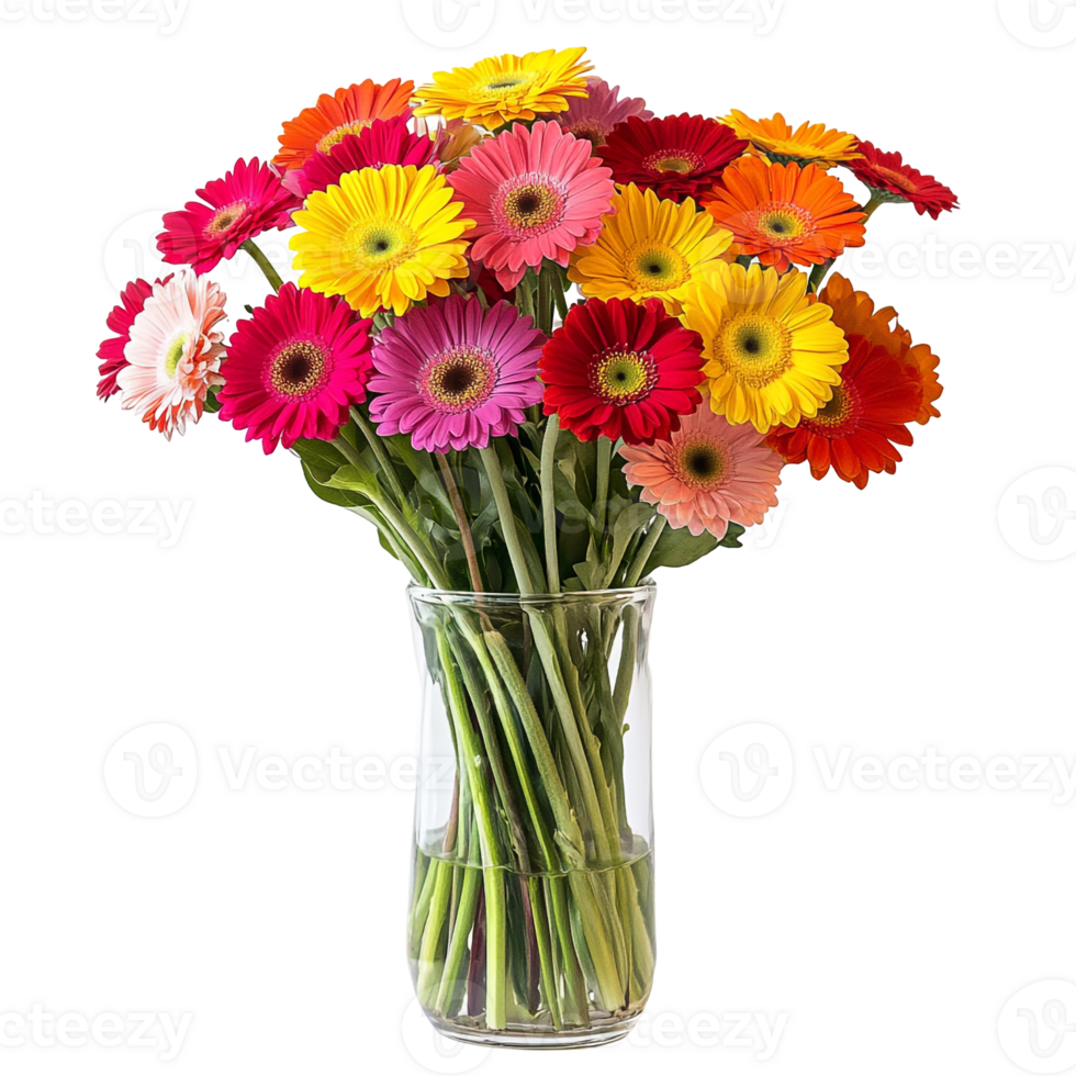 Colorful Gerbera Flowers Arranged in Elegant Vase png