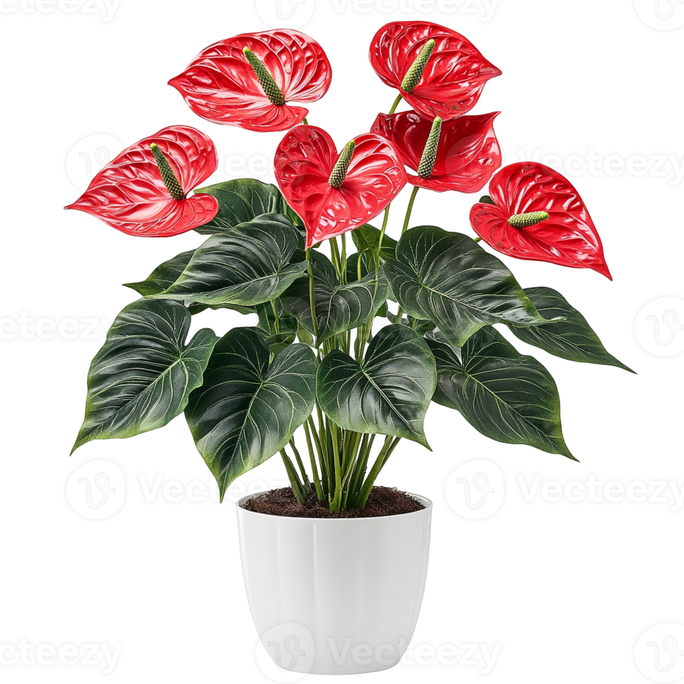 Indoor Red Anthurium Plant in Pot with Bold Flowers and Polished Leaves png
