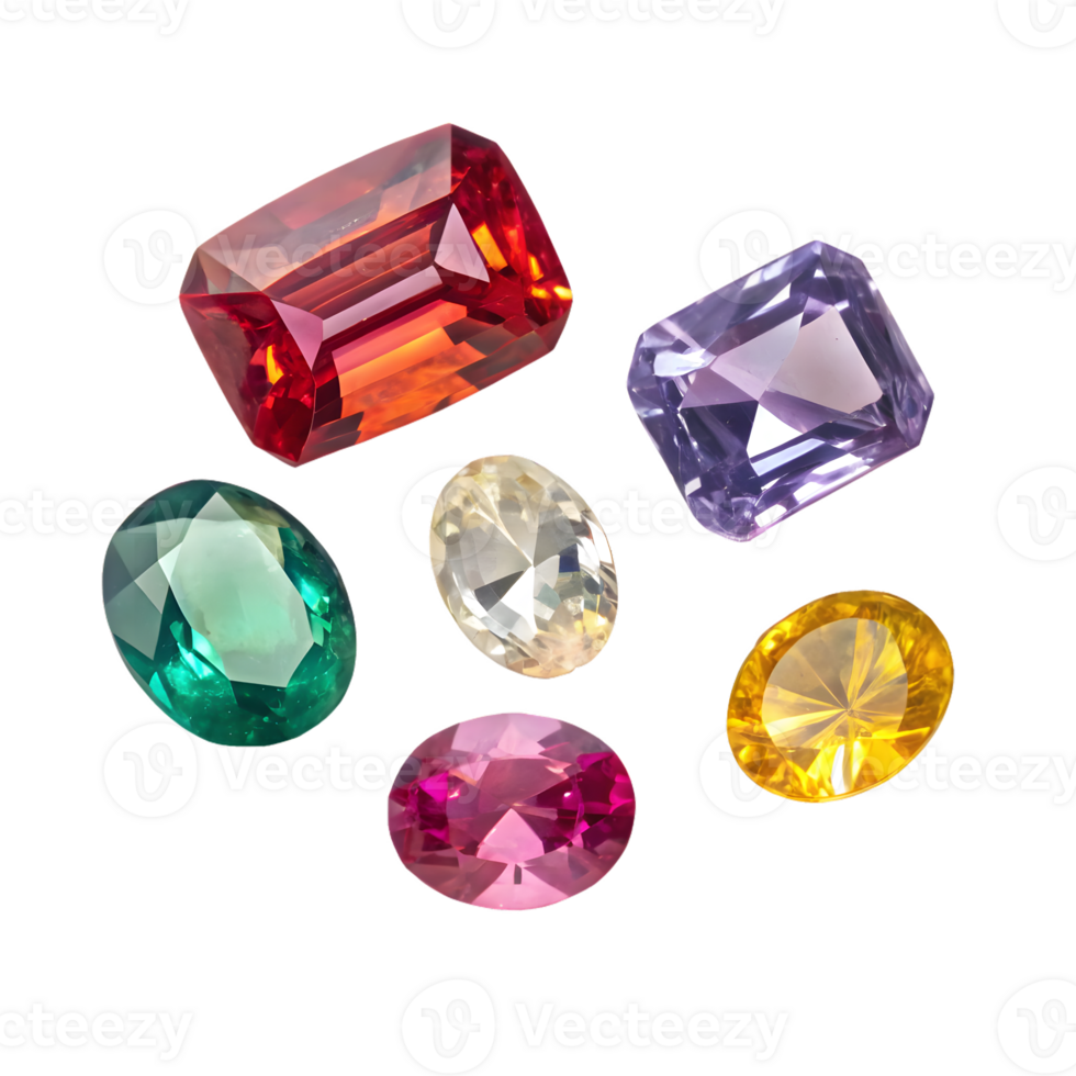 Assorted Colorful Gemstones on Transparent Background png