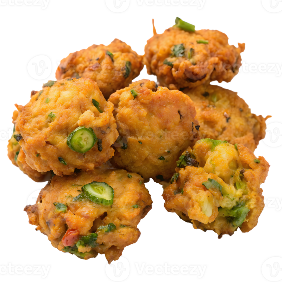 Crispy Vegetable Pakora Fritters on Transparent Background png