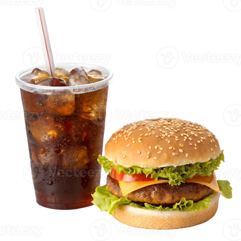 Classic Cheeseburger with Soda Drink on Transparent Background png