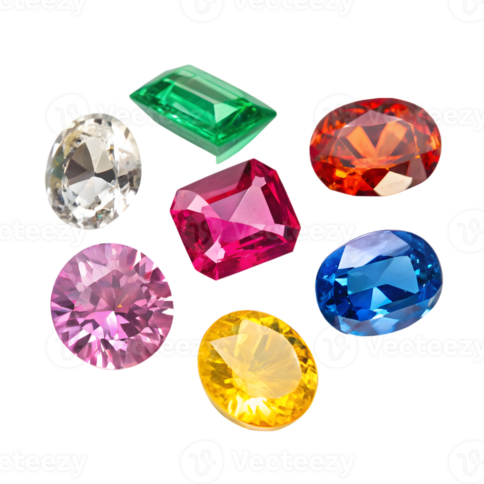 Collection of Colorful Gemstones on Transparent Background png