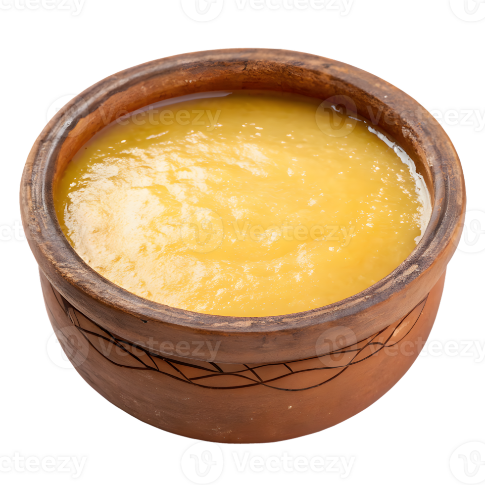 Ghee in a Rustic Clay Pot on Transparent Background png