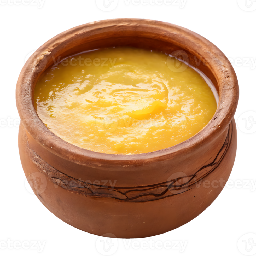 Homemade Desi Ghee in Earthenware Bowl on Transparent Background png