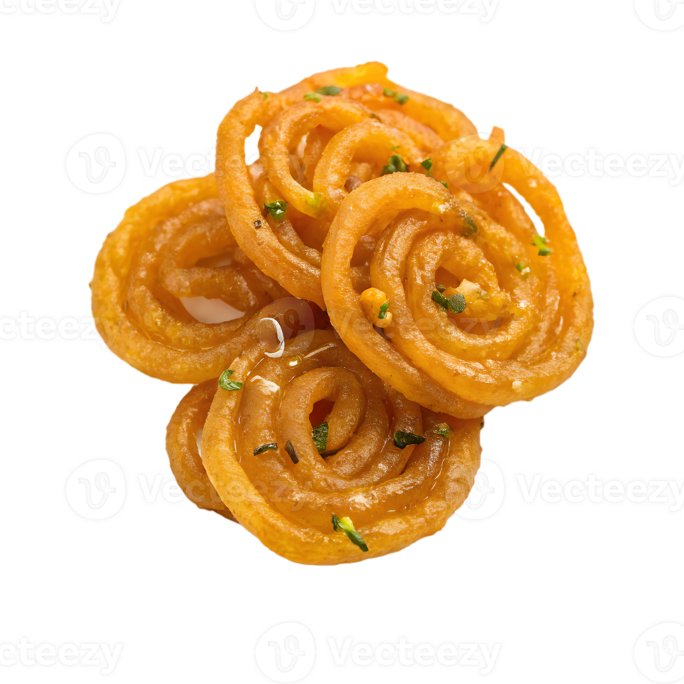 Sweet Jalebi Garnished with Pistachios on Transparent Background. png