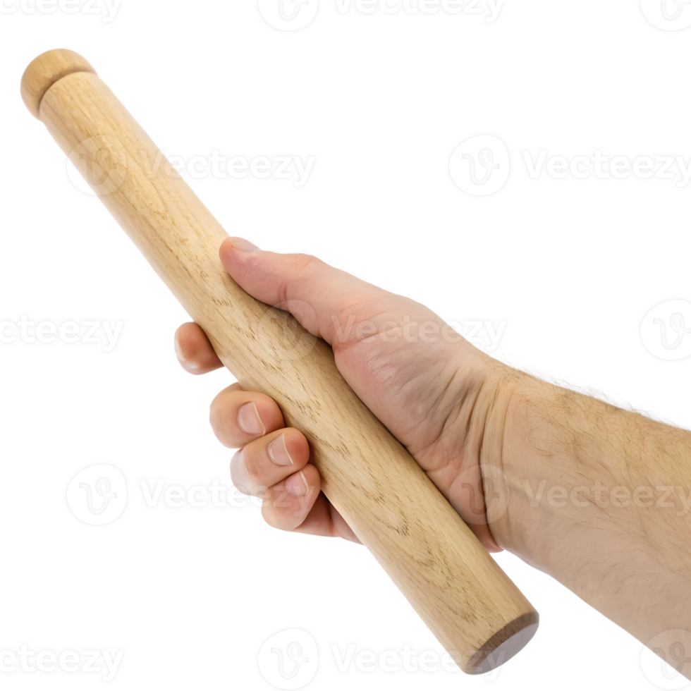 Hand Holding Wooden Rolling Pin on Transparent Background png