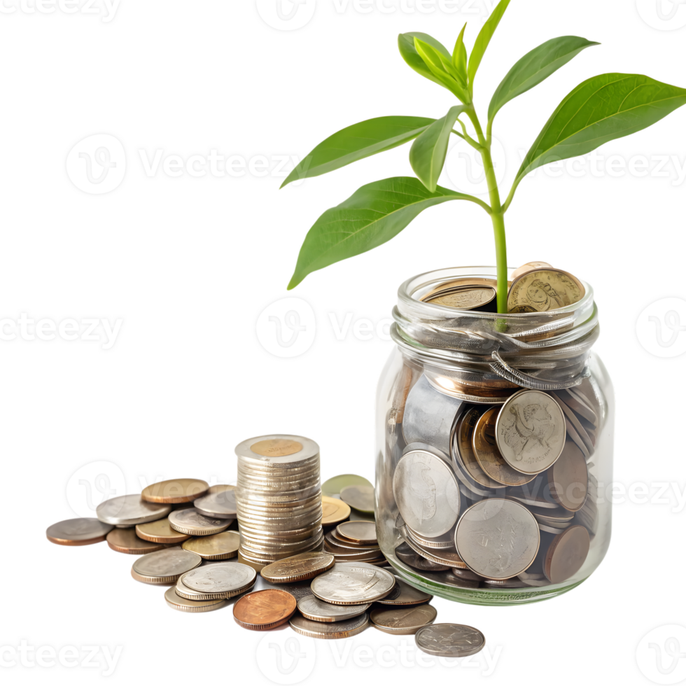 Growing Money Plant in Jar on Transparent Background. png