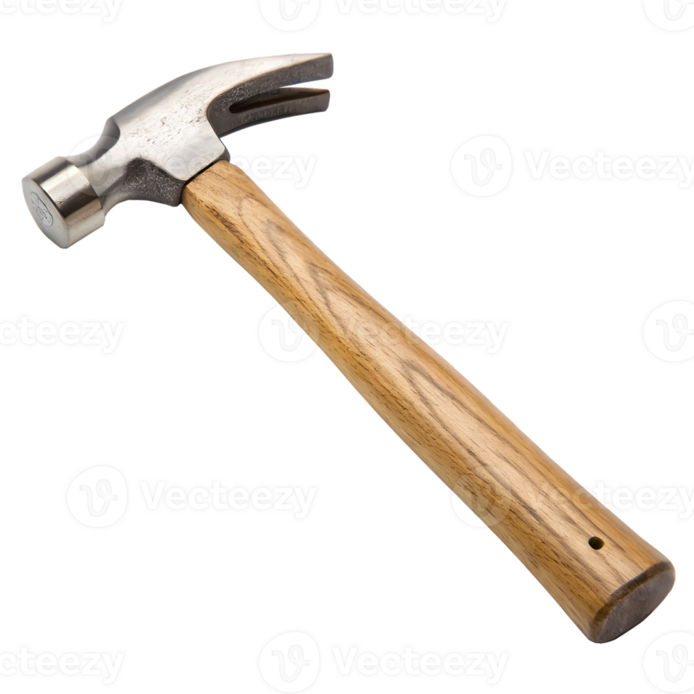 Wooden Handle Claw Hammer on Transparent Background png