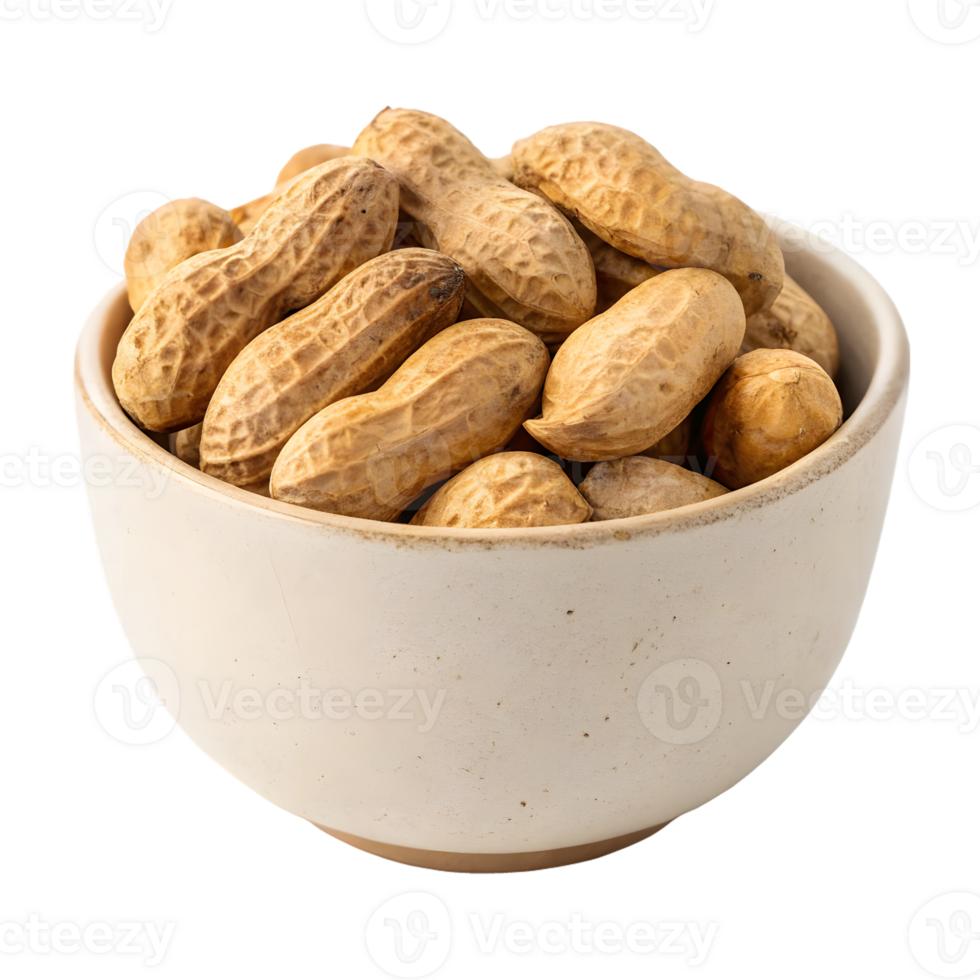 Bowl of Fresh Roasted Peanuts on Transparent Background. png