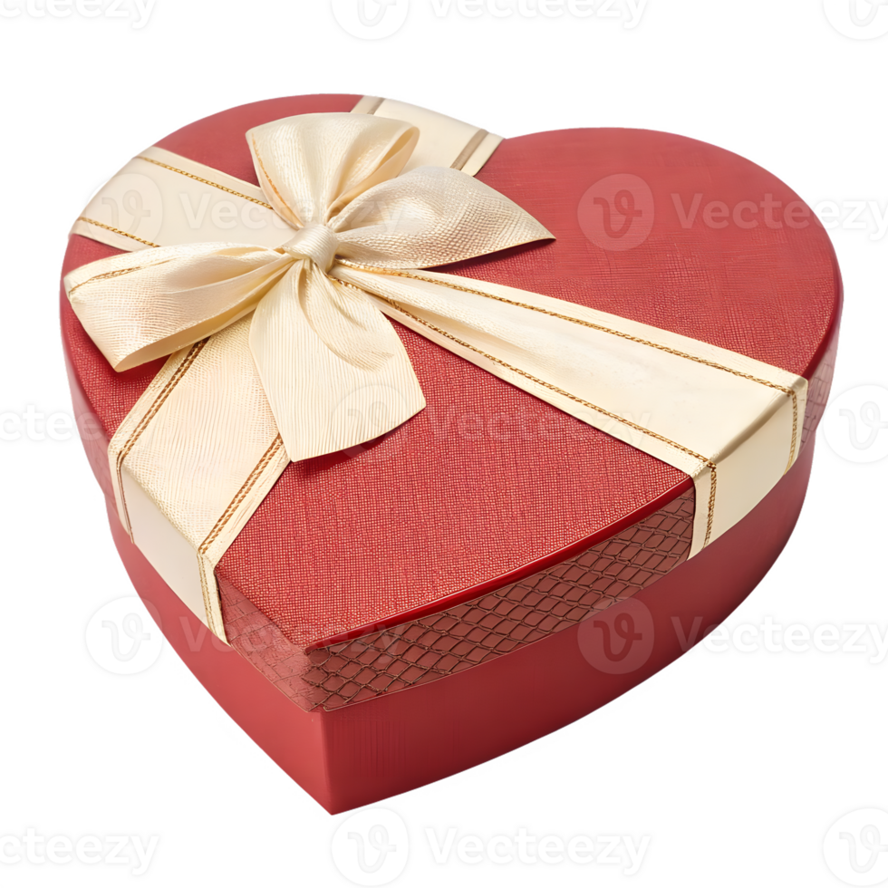 Red Heart Shaped Gift Box on Transparent Background. png