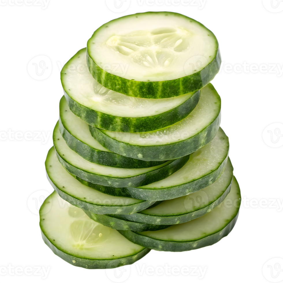 Fresh Stack of Cucumber Slices on Transparent Background png