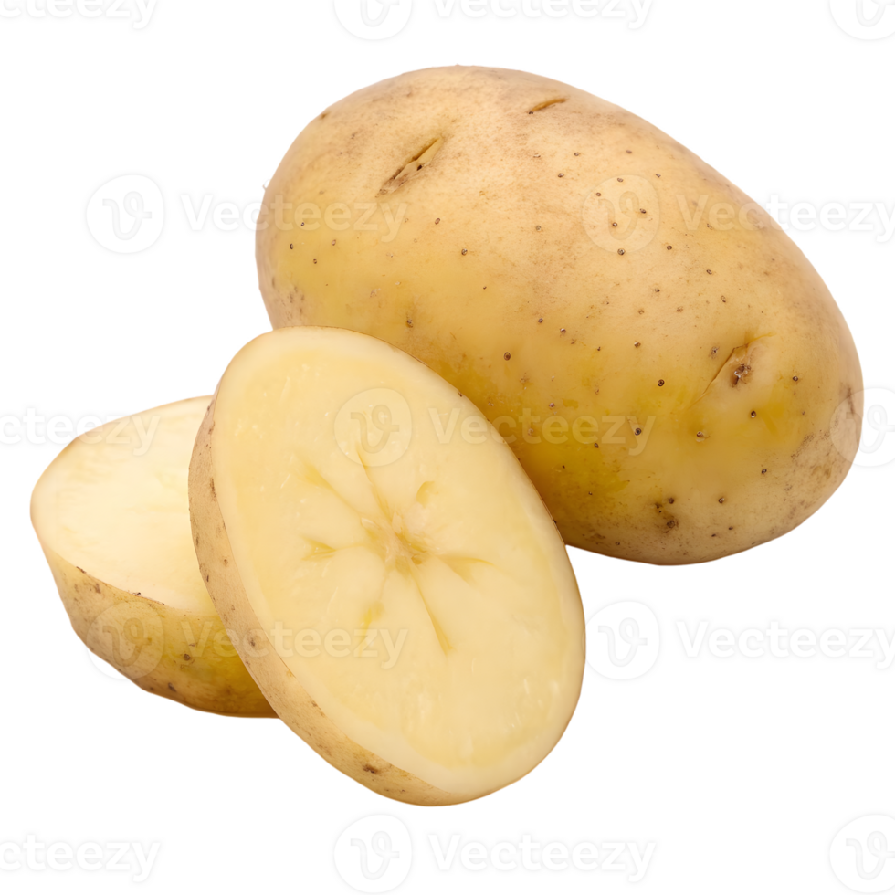 Whole and Sliced Yellow Potatoes on Transparent Background png