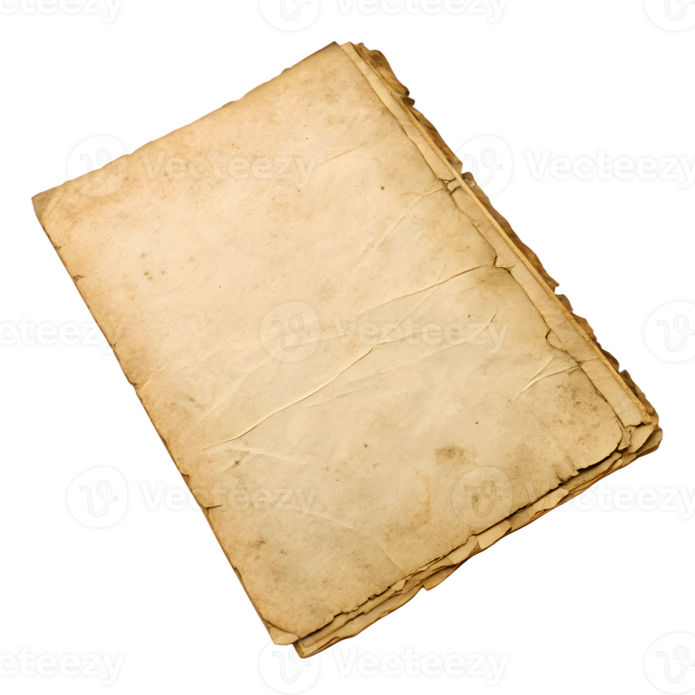 Aged Stack of Paper Sheets on Transparent Background png