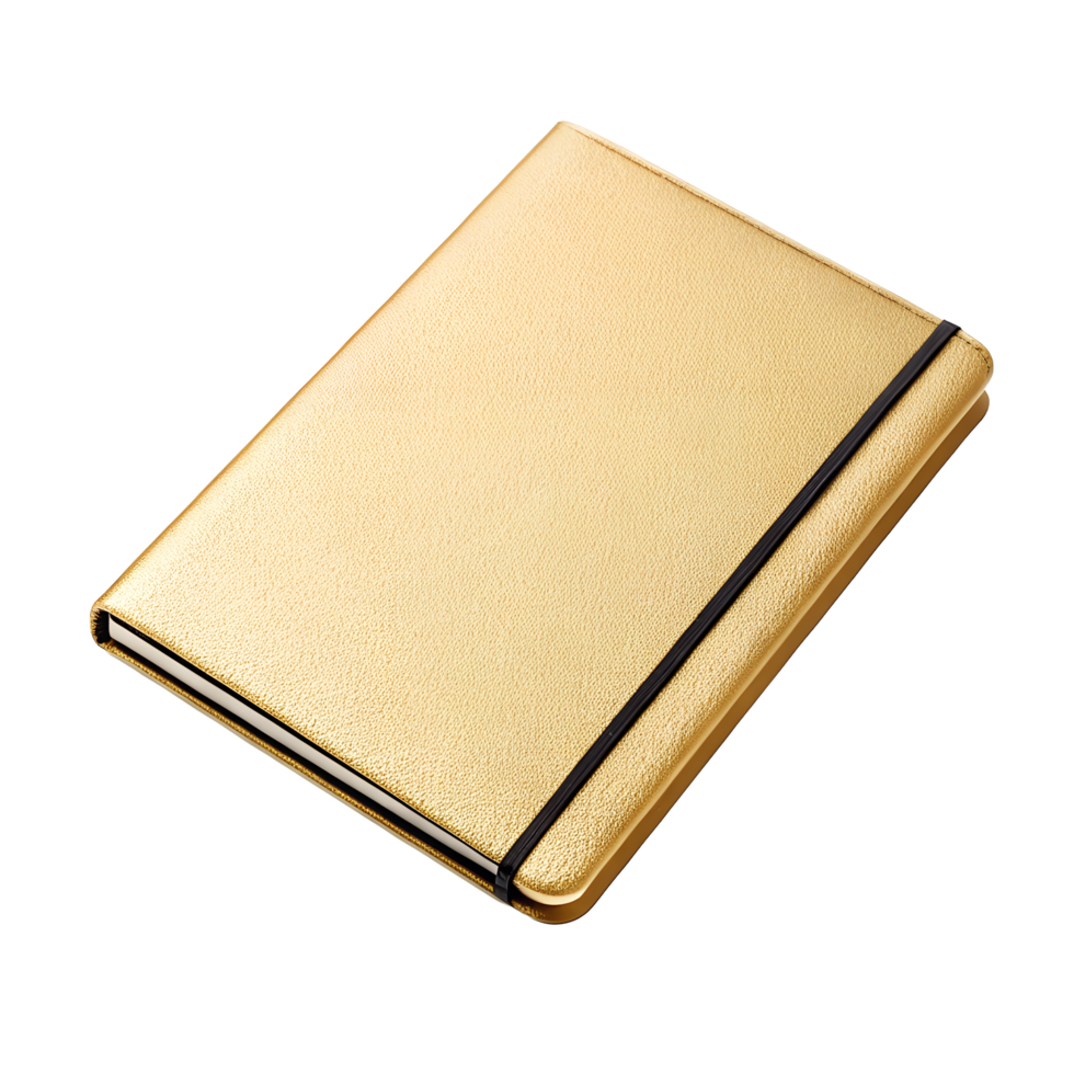 Elegant Gold Notebook Mockup Premium Leather Bound Journal for Luxury Branding and Stationery Designs Perfect for showcasing your brand identity or creative projects png