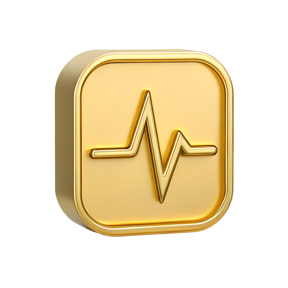 3D Golden Heartbeat Icon App Square Button Luxury Health Care Pulse Symbol Medical App Design Element png