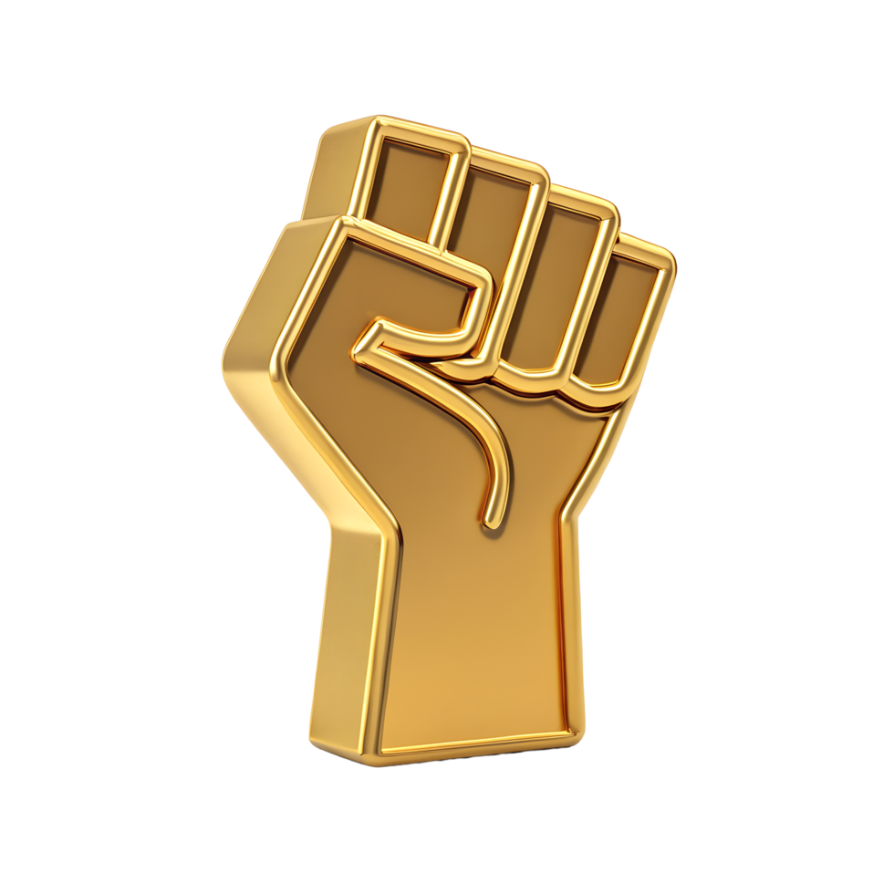 A powerful raised gold fist signifying strength unity and solidarity a 3D render of a clenched hand representing protest activism and social justice png