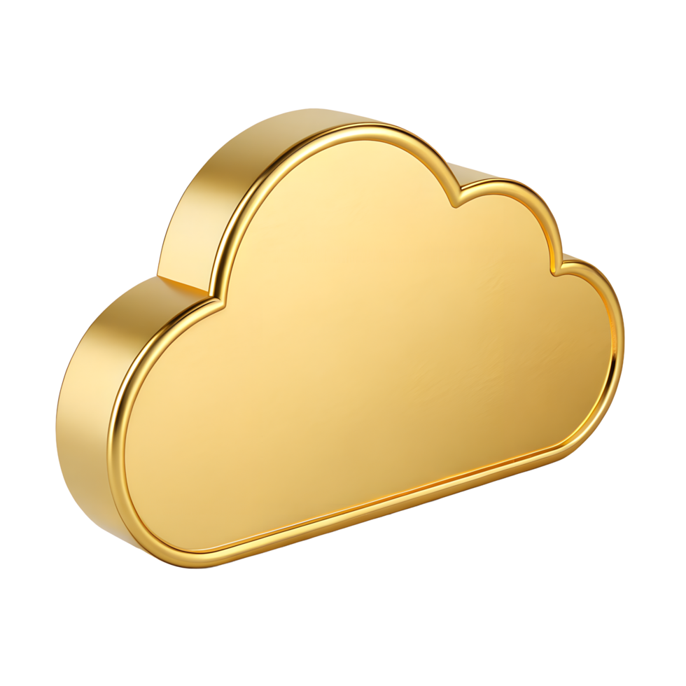 A three dimensional golden cloud icon symbol for data storage or cloud computing servicesThis premium 3D render is perfect for presentations and websites png