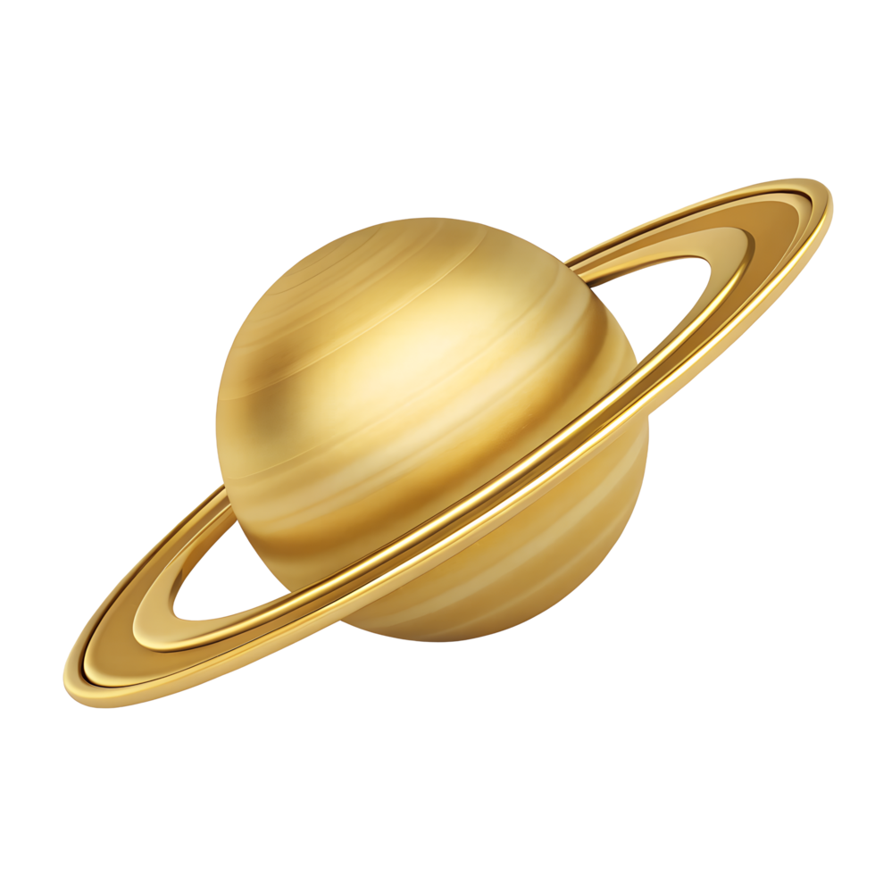 A Stunning Golden Saturn Render Depicting a Realistic Planetary Model with Intricate Ring Details Ideal for Science Educational Materials or Space Themed Designs png