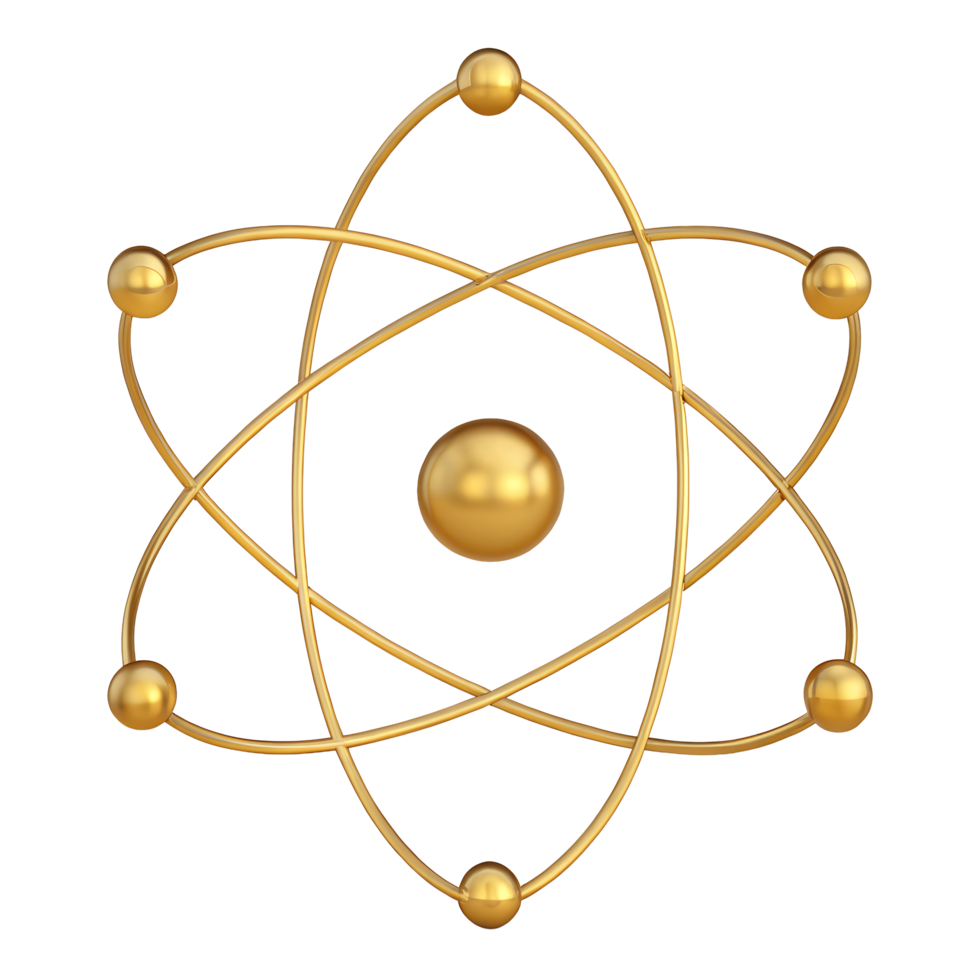 A Golden Atomic Model Illustration Perfect for Science Education Resources and Technology Designs Showing Electrons Orbiting a Nucleus png