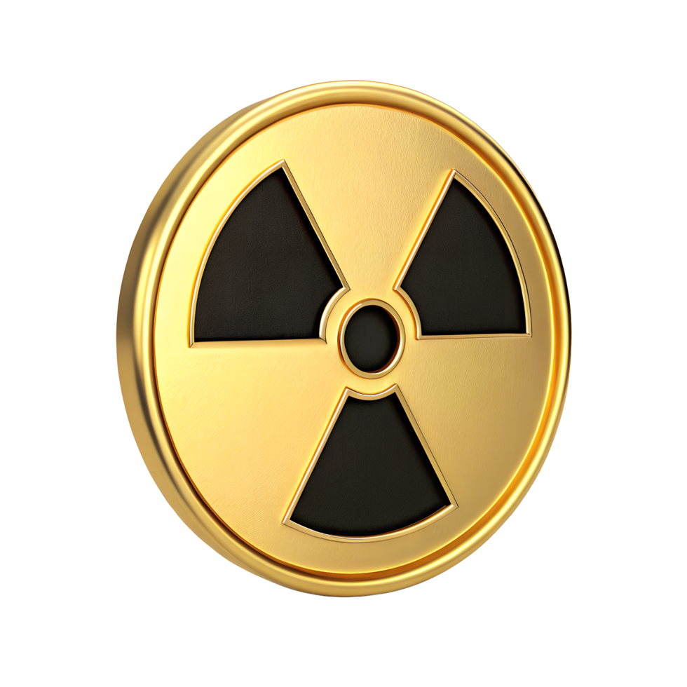 Golden radioactive symbol 3d render high resolution isolated transparent background nuclear energy warning sign png