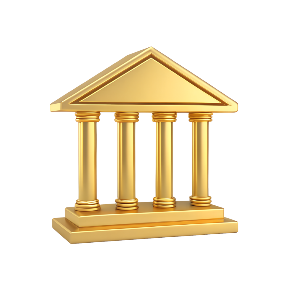 Golden Temple Icon 3D Render of Classic Architecture Four Columns Gold Building Facade png